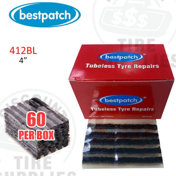 BestPatch | Fat Black 4" Universal String-Type Tire Repair Plug Inserts - 412BL
