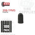 Kex Tire Repair | Long Black Plastic Valve Cap with Seal - TPMS Compatible - 100 PACK - 39B-TPMS