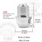 Chrome Bulge Seat Lug Nut For Ford F-150 - Thread Size 14mm x 1.50 - 289