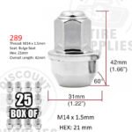 Chrome Bulge Seat Lug Nut For Ford F-150 - Thread Size 14mm x 1.50 - 289