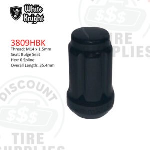 White Knight | Black Duplex 6 Spline Acorn Lug Nut - Heat Threat - Thread Size M14 x 1.5mm - 3809HBK