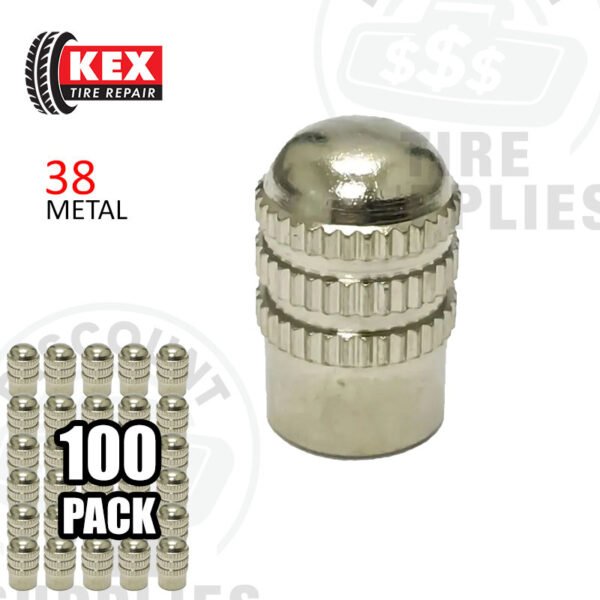 Kex Tire Repair | Chrome Metal Dome Valve Cap - 100 Pack - 38