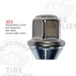 Chrome Bulge Seat Lug Nut For Ford Fusion - Thread Size 12mm x 1.50 - 303