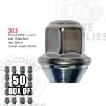 Chrome Bulge Seat Lug Nut For Ford Fusion - Thread Size 12mm x 1.50 - 303