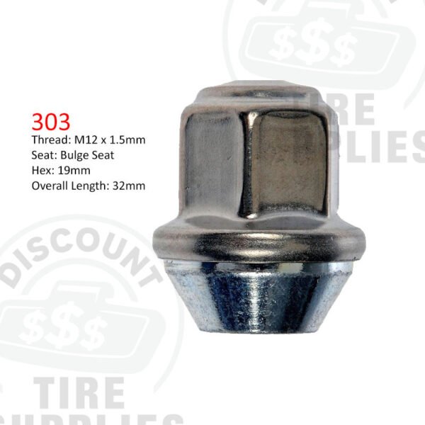 Chrome Bulge Seat Lug Nut For Ford Fusion - Thread Size 12mm x 1.50 - 303